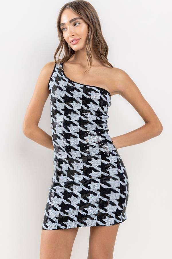 houndstooth sequin dress ASOS LUXE - Sequin Houndstooth Halter Mini Dress - Women - Polyester - 10 US