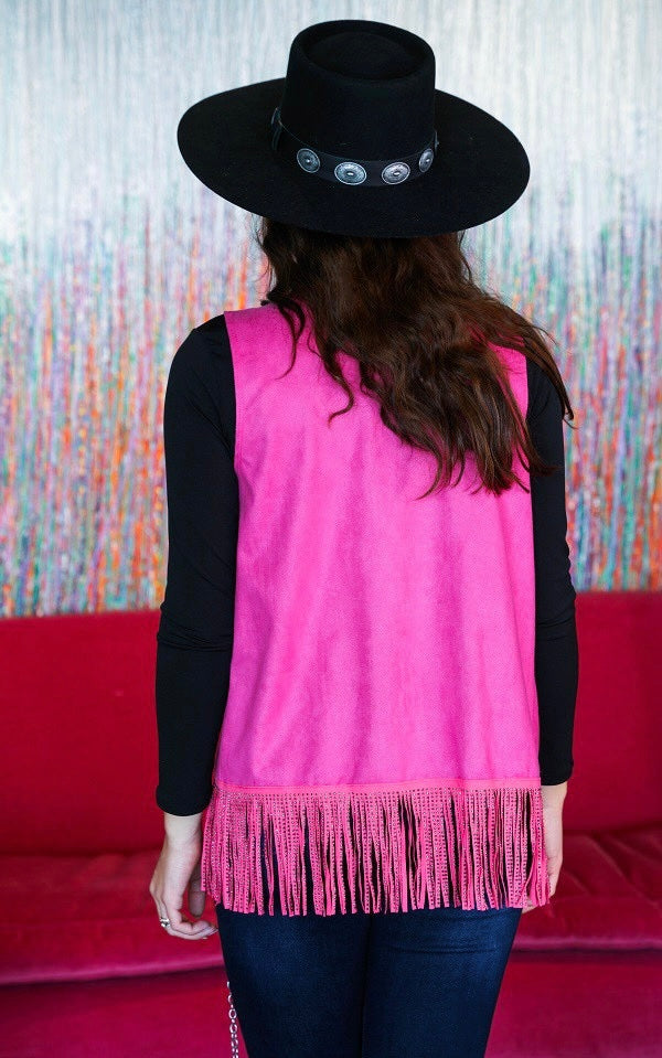 Pink Fringe Suede Vest