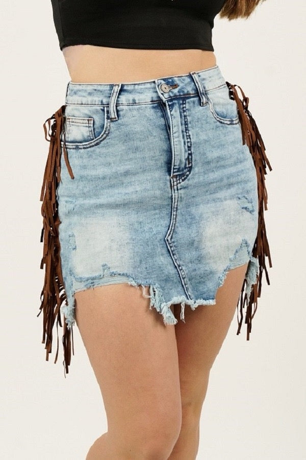 Denim Fringe Skirt