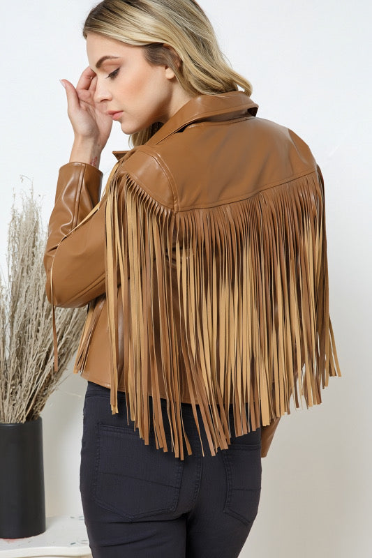 Brown Moto Fringe Jacket
