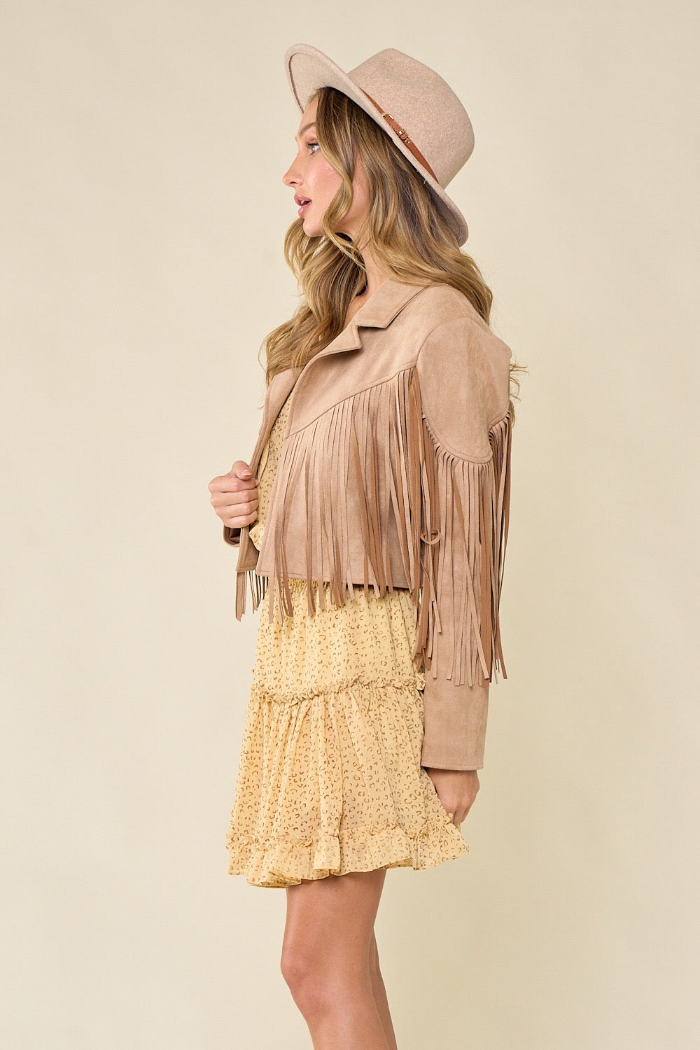 PLUS Camel Fringe Suede Jacket