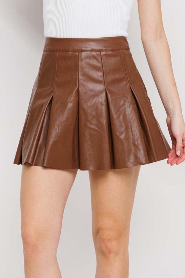 Pleated Leather Skirt