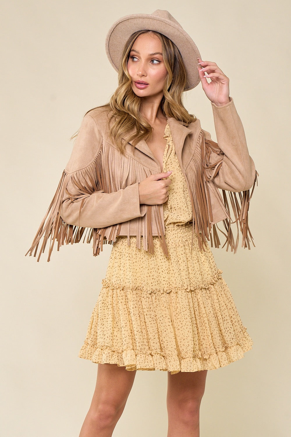 PLUS Camel Fringe Suede Jacket