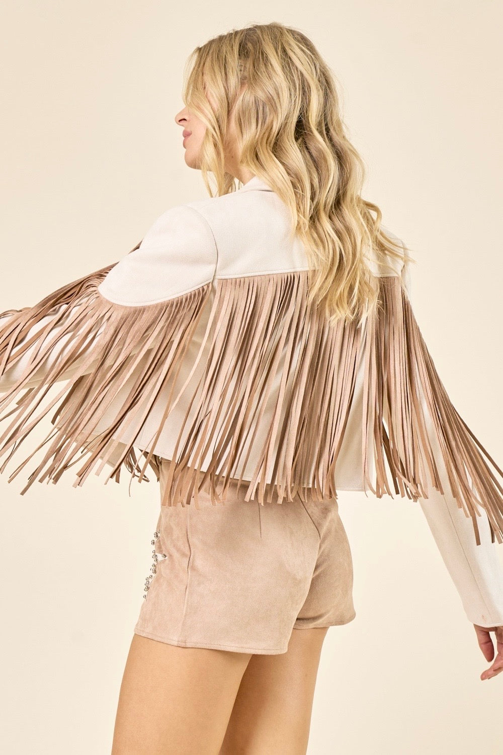 Contrast Fringe Suede Jacket