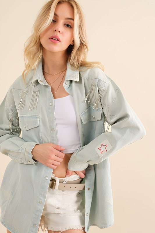 Rhinestone Embellished Denim Jacket