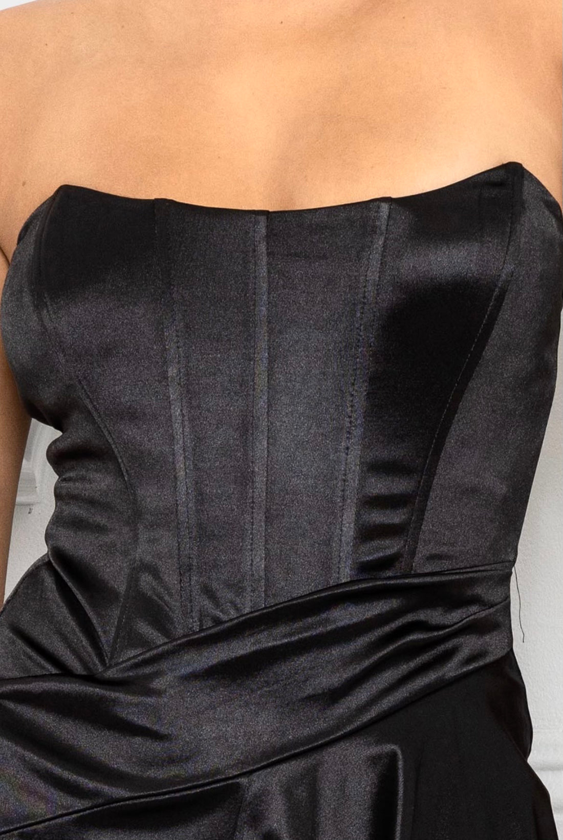 Satin Bustier Ruffle Detail Maxi Dress