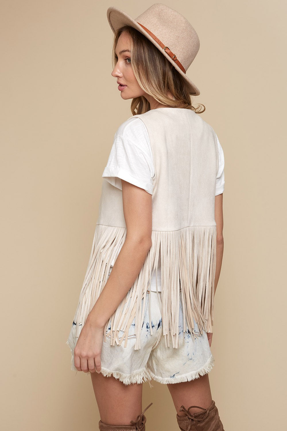 Cream Fringe Suede Vest