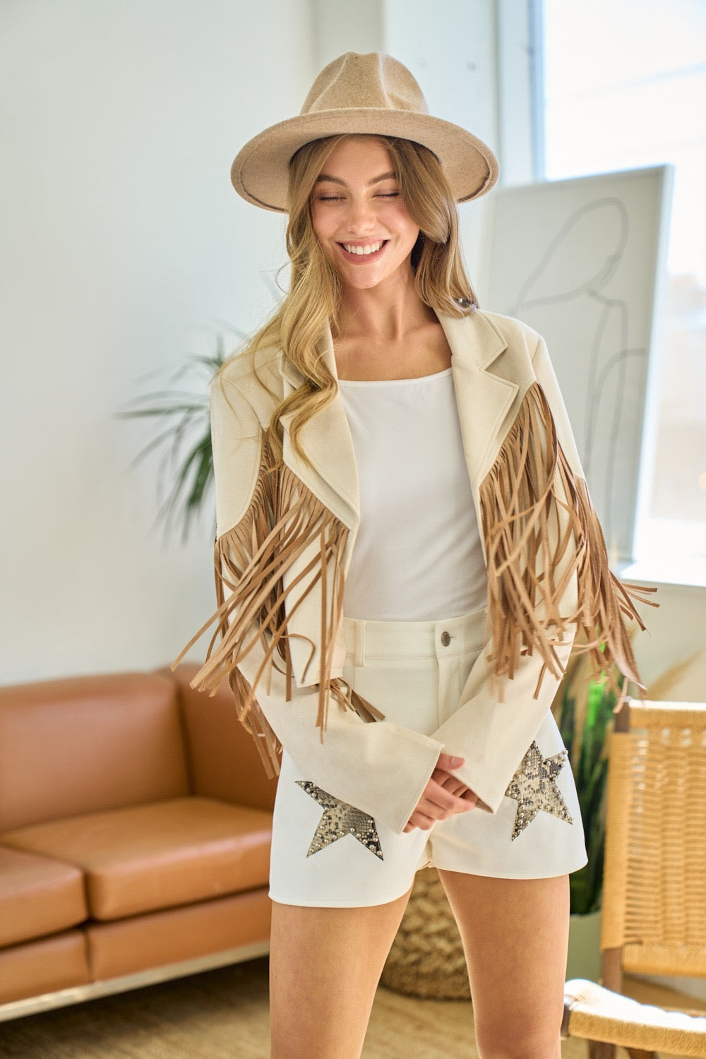 Contrast Fringe Suede Jacket