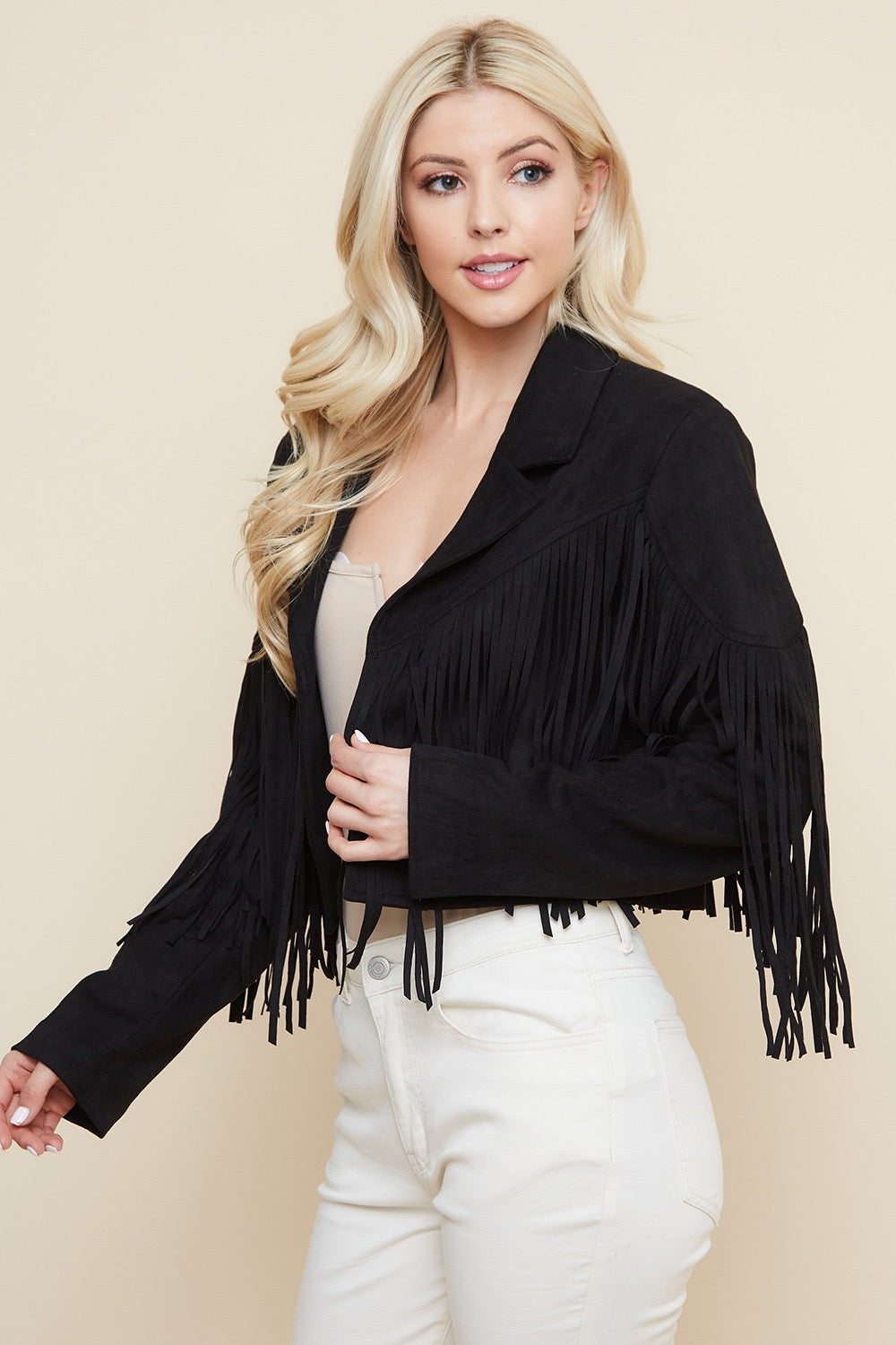 Black Fringe Suede Jacket