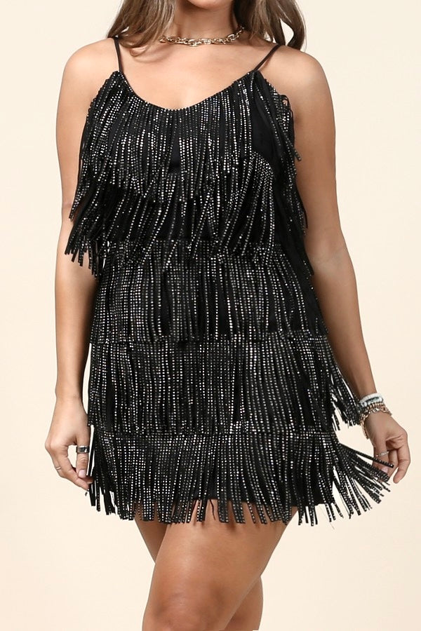 Rhinestone Fringe Suede Dress