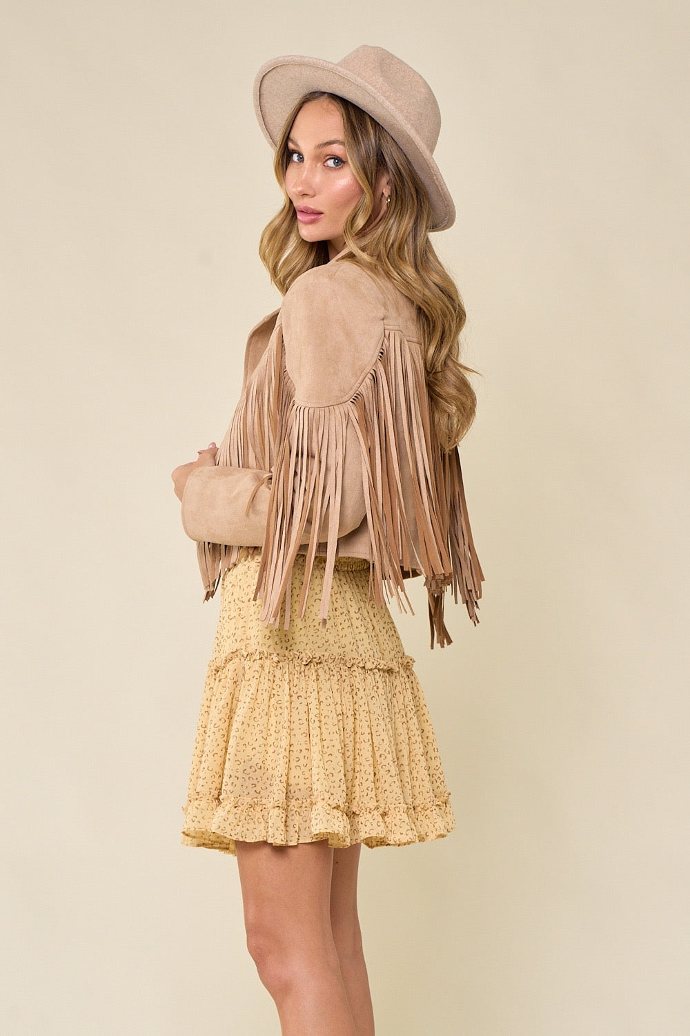 PLUS Camel Fringe Suede Jacket