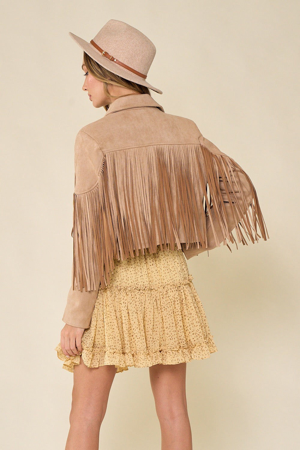 PLUS Camel Fringe Suede Jacket