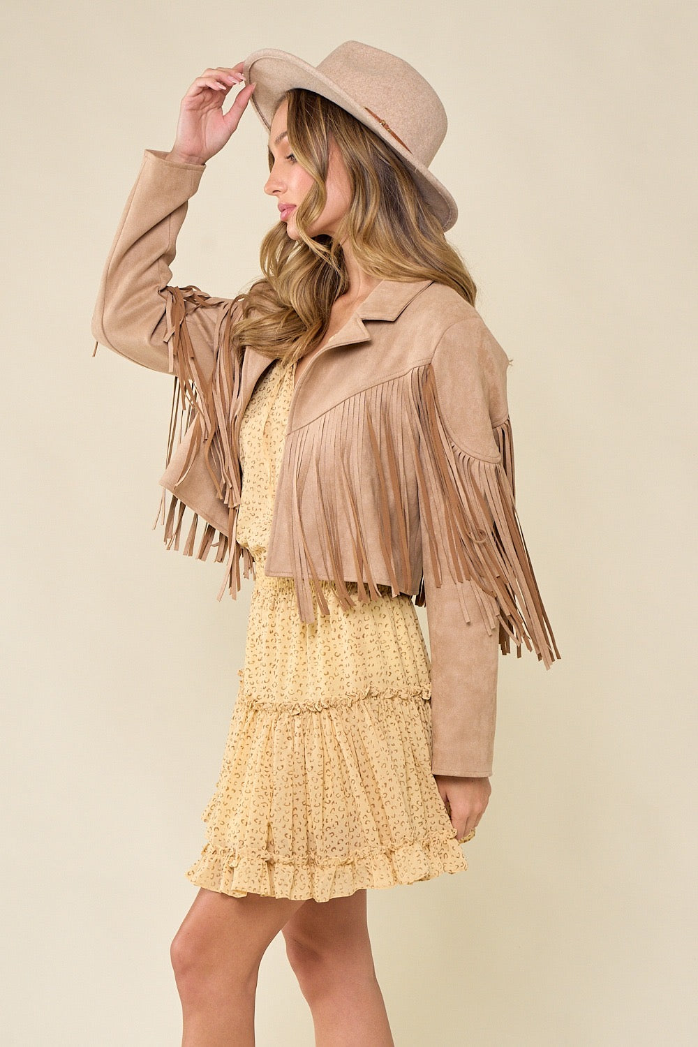 PLUS Camel Fringe Suede Jacket