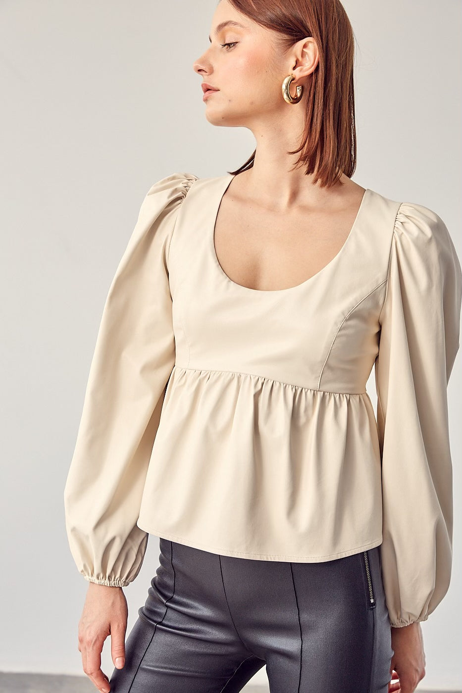 Faux Leather Peplum Detailed Top