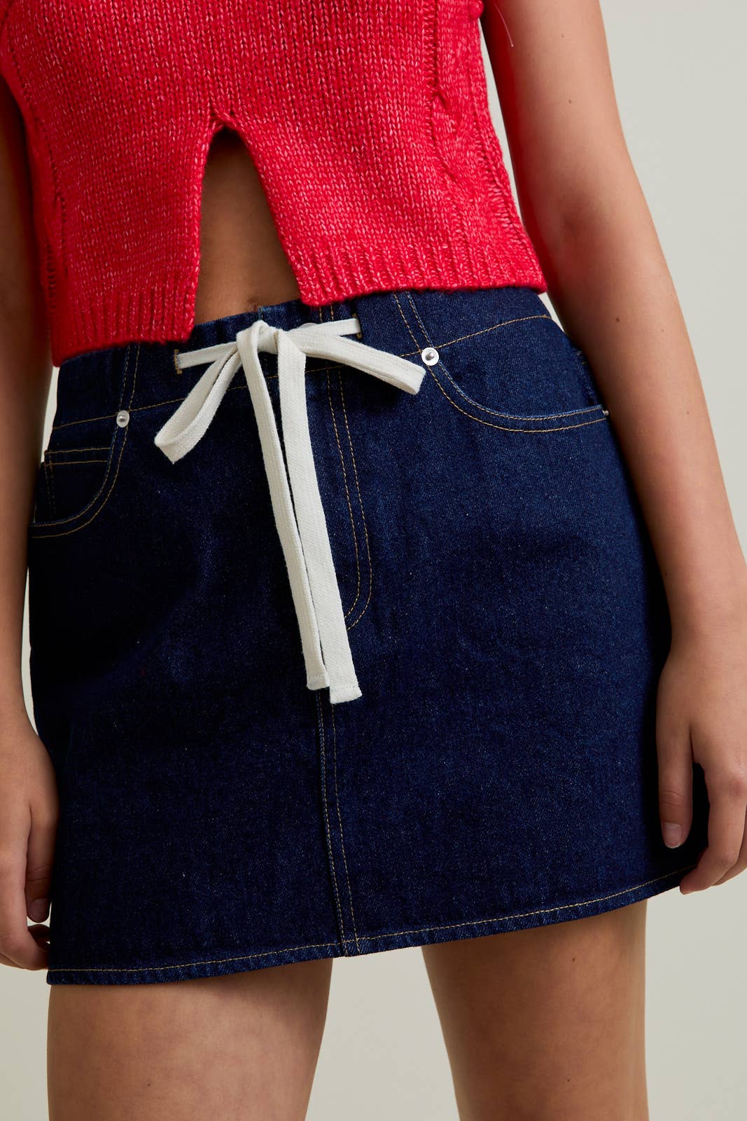 Drawstring Denim Skirt