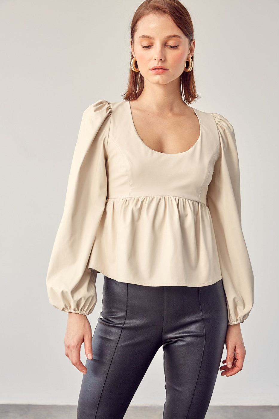 Faux Leather Peplum Detailed Top