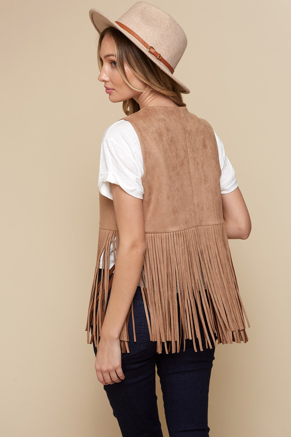 Camel Fringe Suede Vest