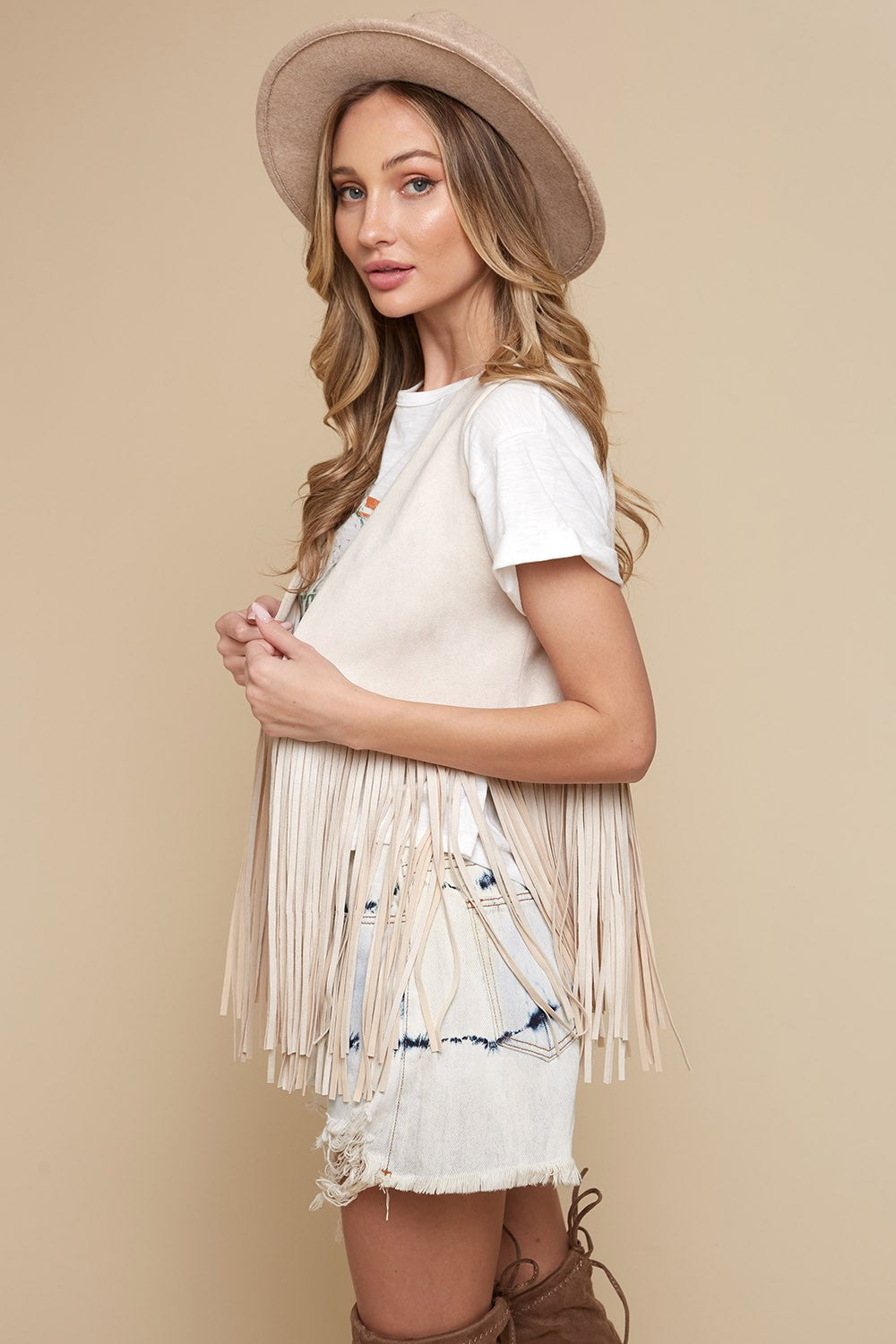 Cream Fringe Suede Vest