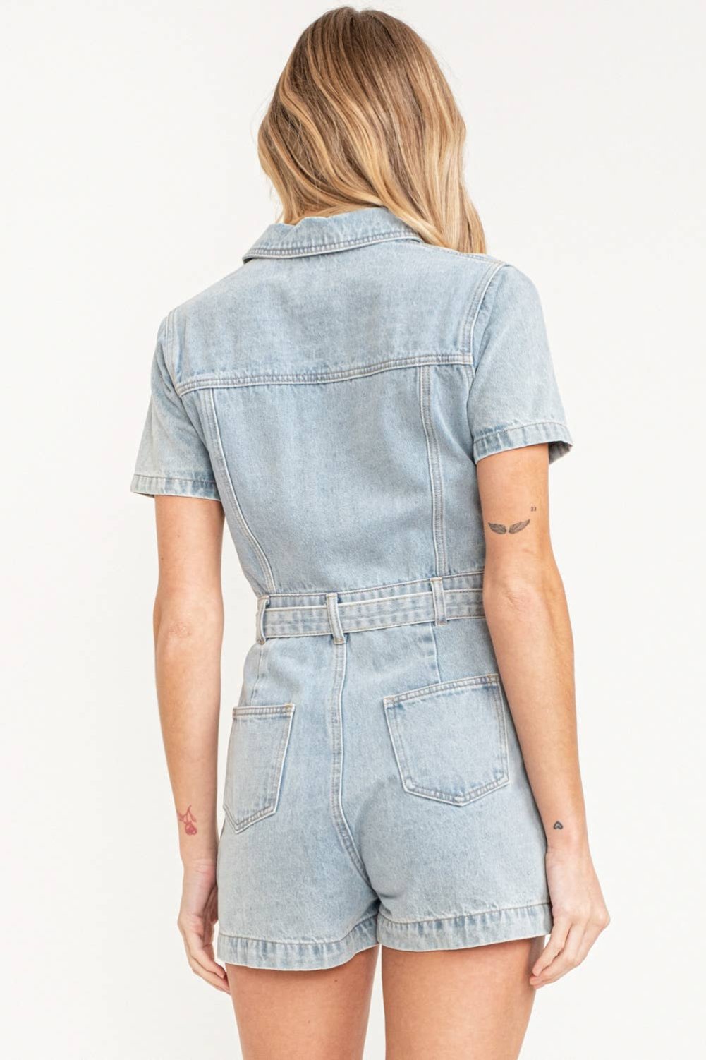 Belt Buckle Denim Romper