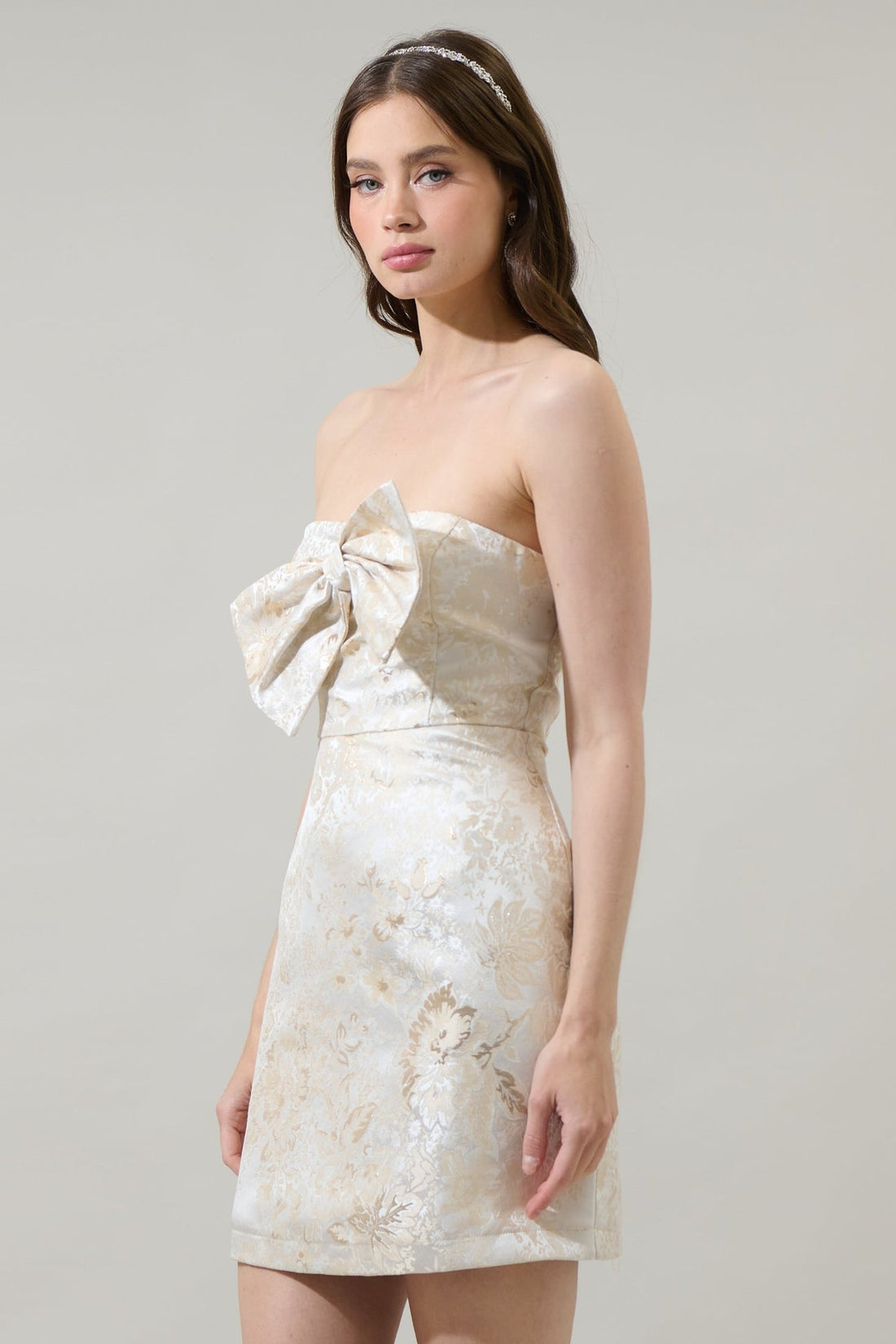 Jacquard Bow Cream Dress