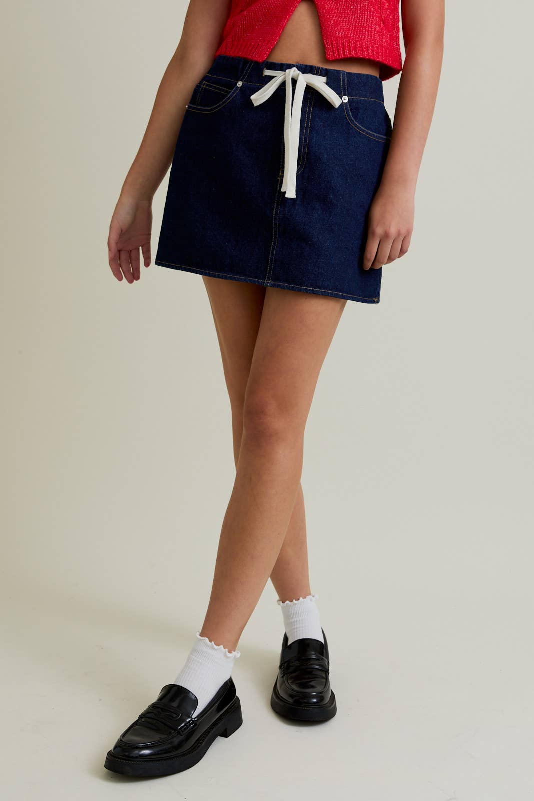 Drawstring Denim Skirt