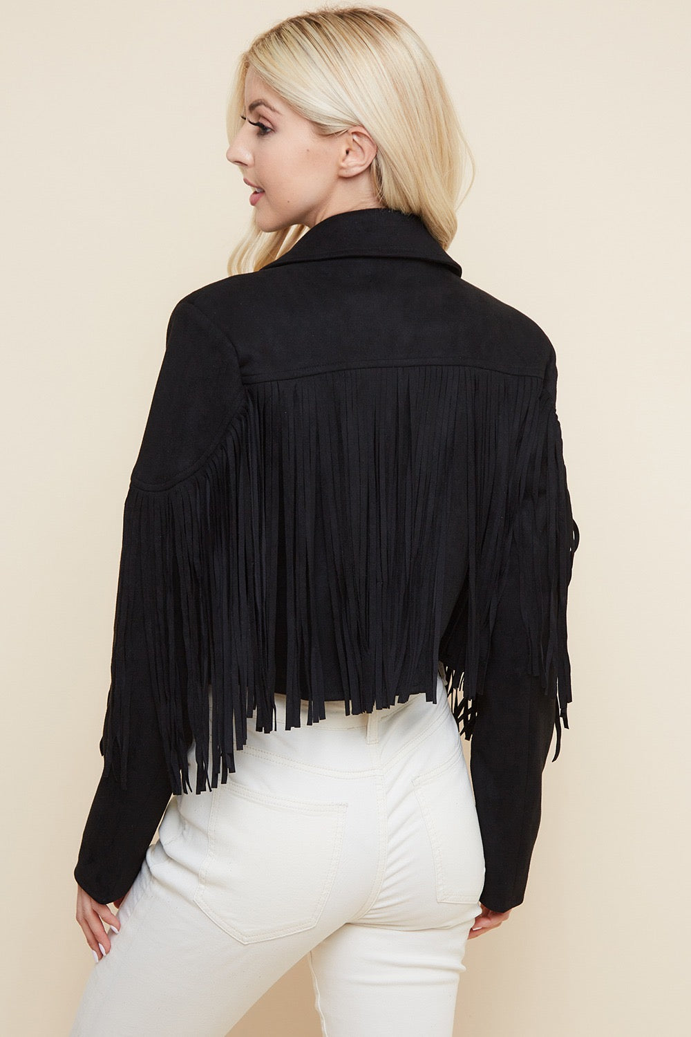 Black Fringe Suede Jacket