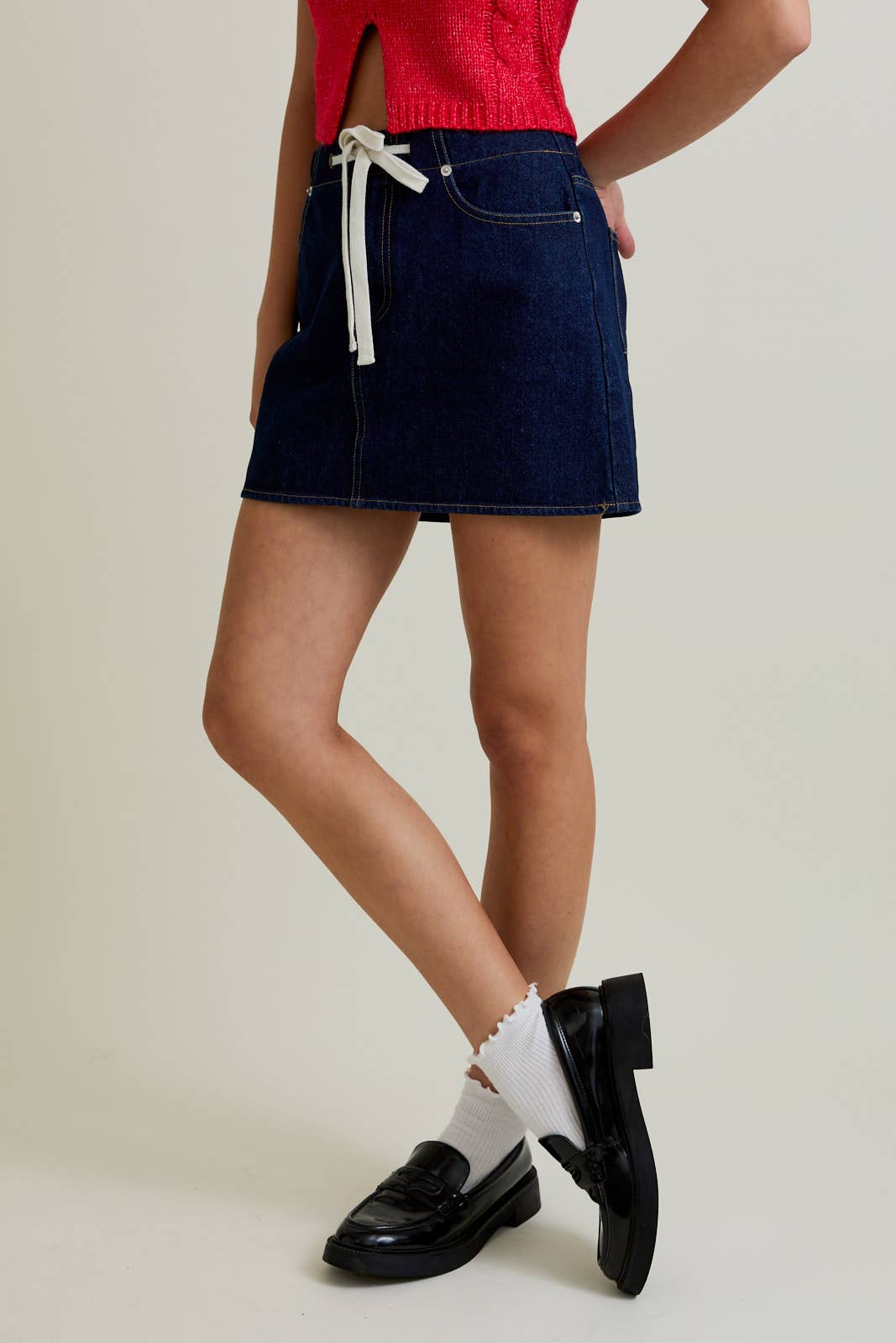 Drawstring Denim Skirt