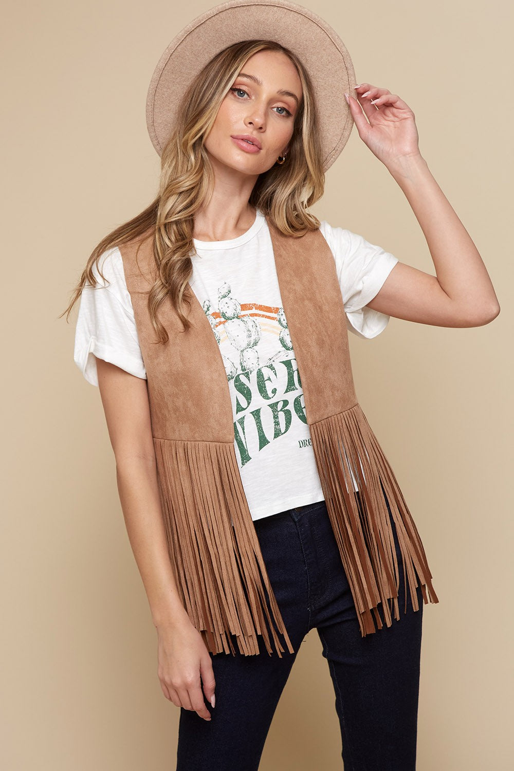 Camel Fringe Suede Vest