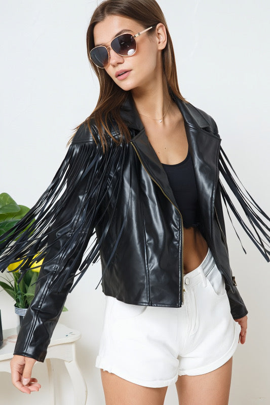 Black Moto Fringe Jacket