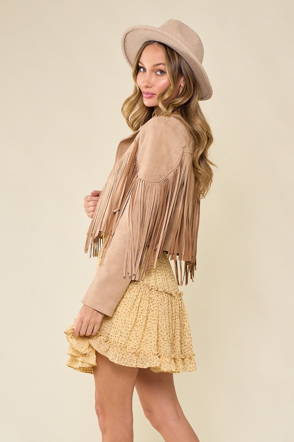 PLUS Camel Fringe Suede Jacket