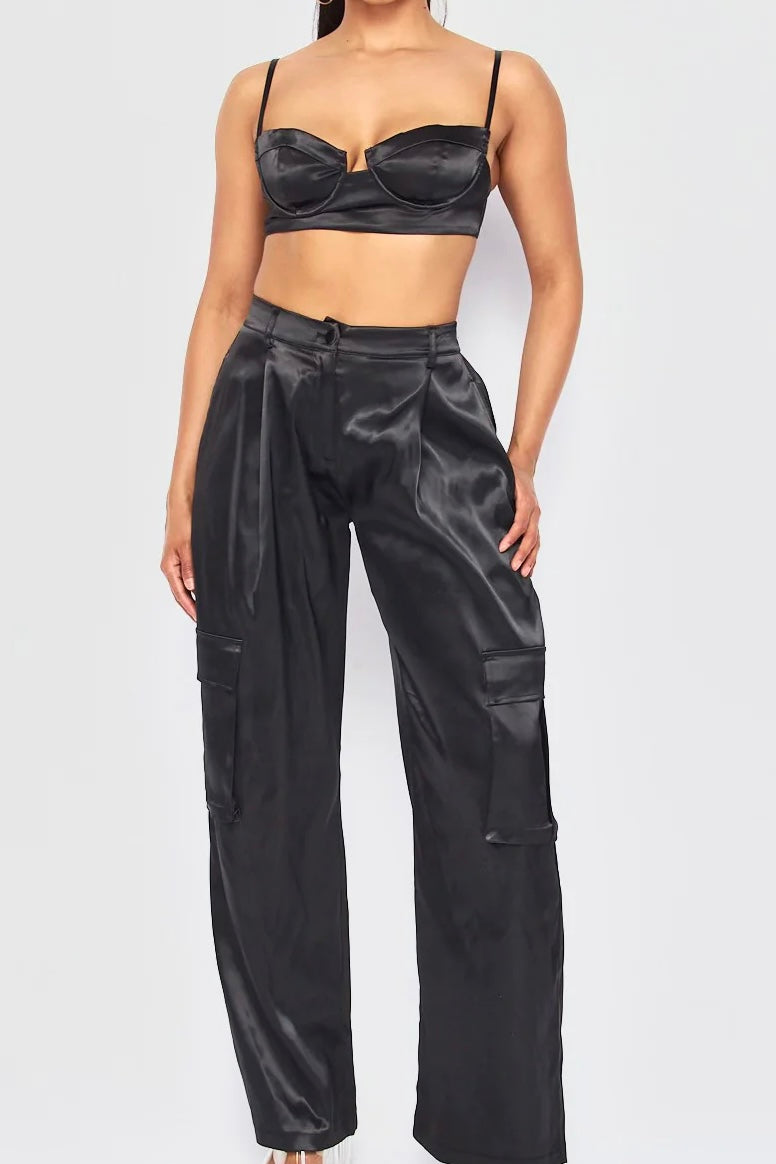 Satin Cargo Pant Set