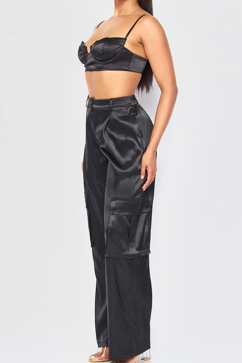 Satin Cargo Pant Set