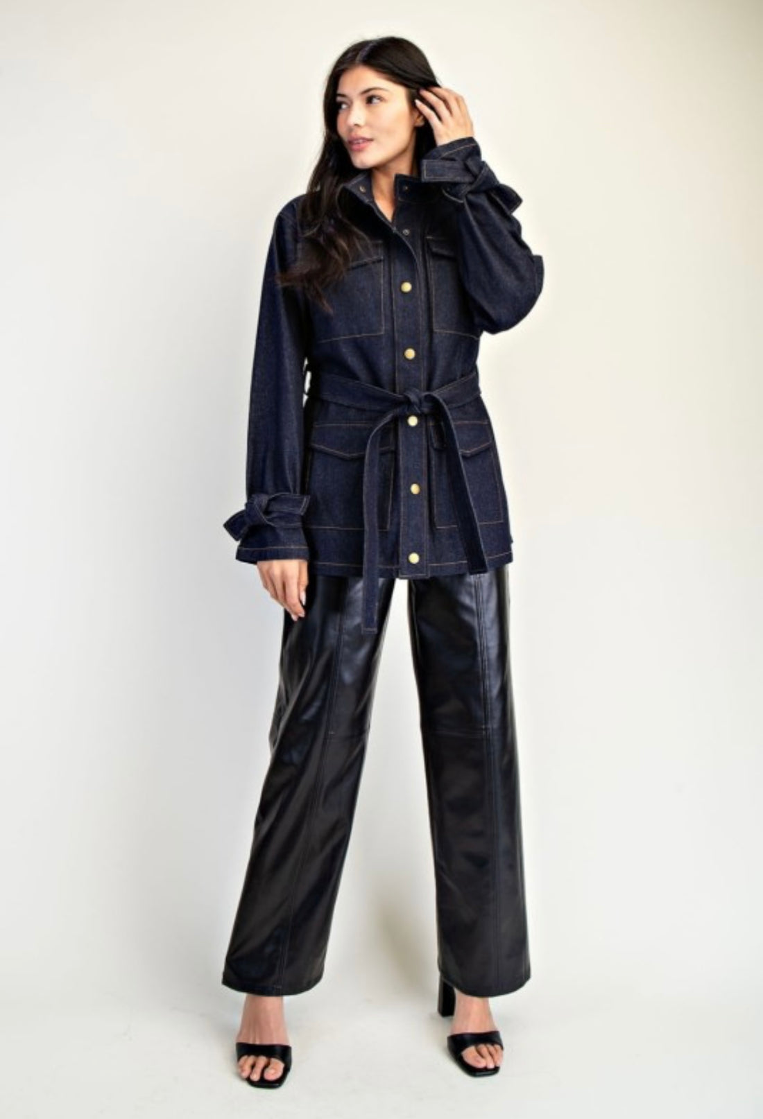 PRE-ORDER denim jacket with waist tie