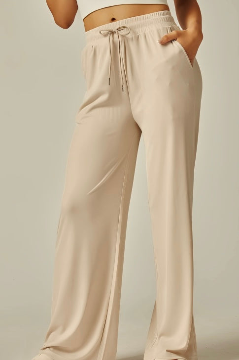 Ribbed Drawstring Wide Leg Pants