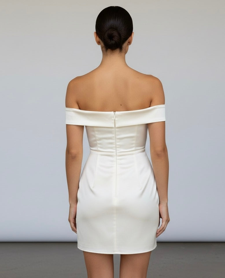 Satin Off Shoulder Bow Dress