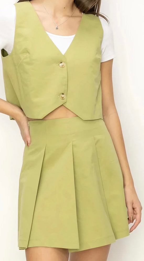 Olive vest skirt set