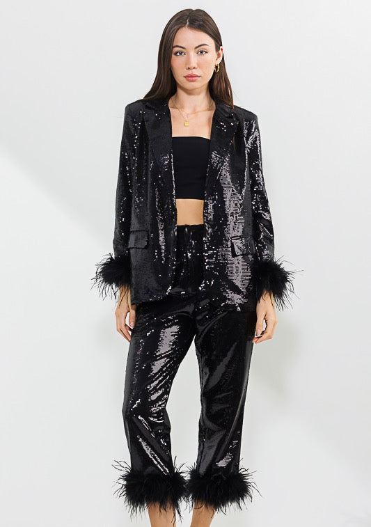 Sequin Feather Blazer