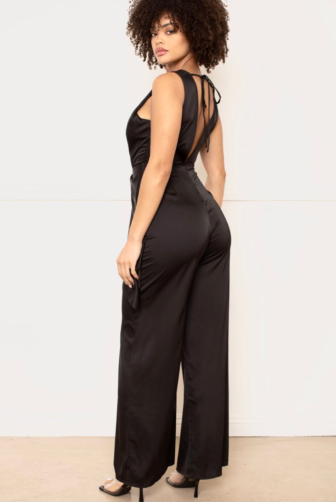 V-Neck Twist Satin Jumpsuit