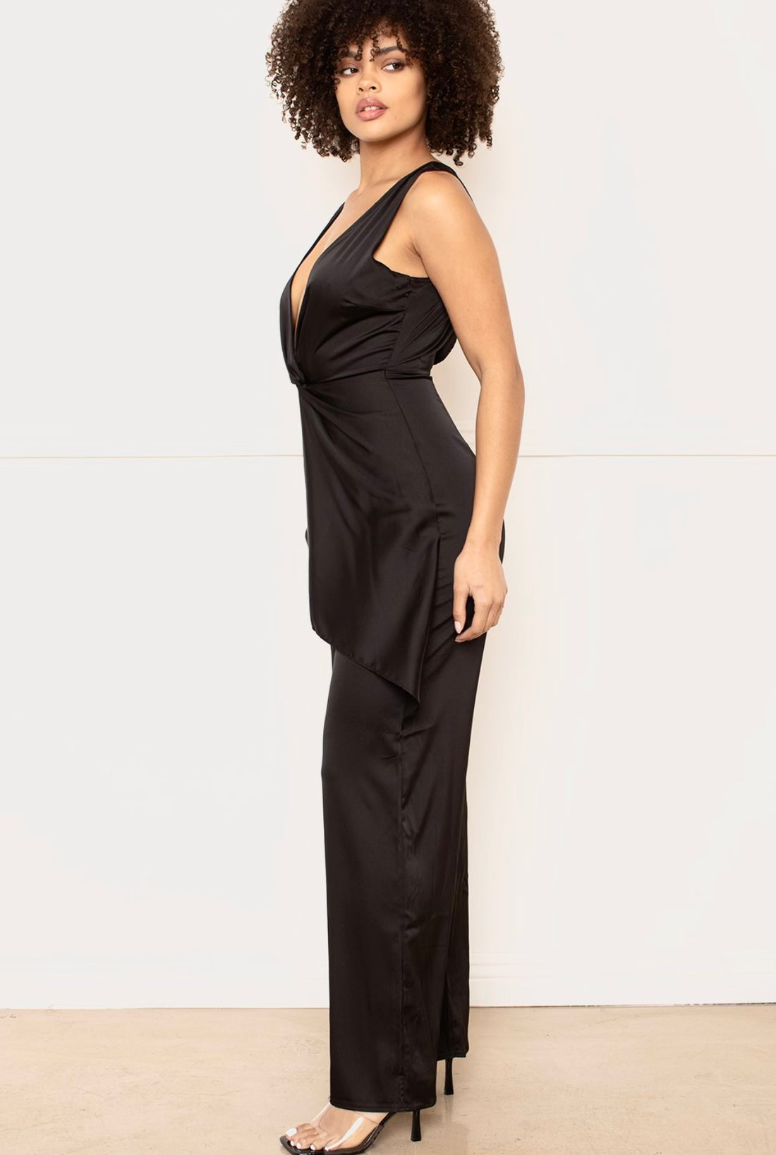 V-Neck Twist Satin Jumpsuit