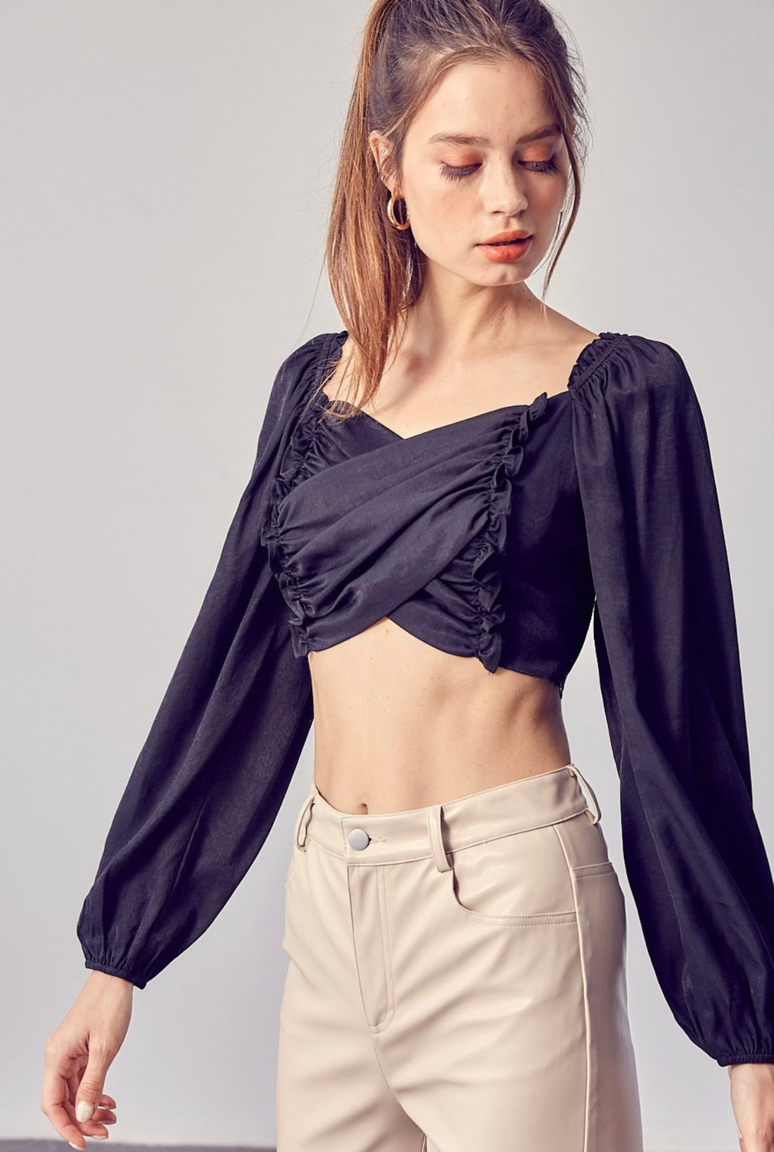 Long Sleeve Crossover Crop Top