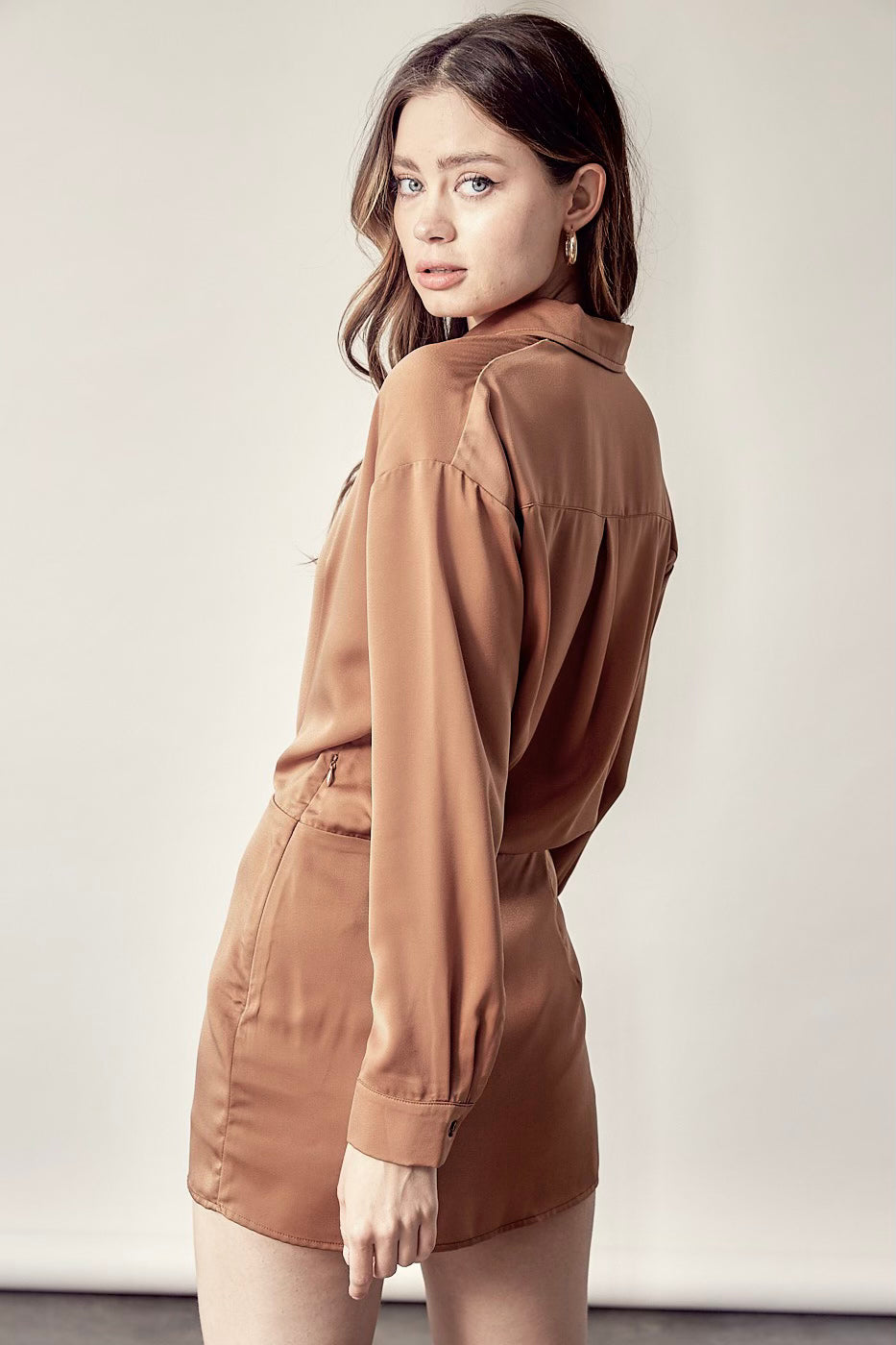 Silk Romper Shirt Dress