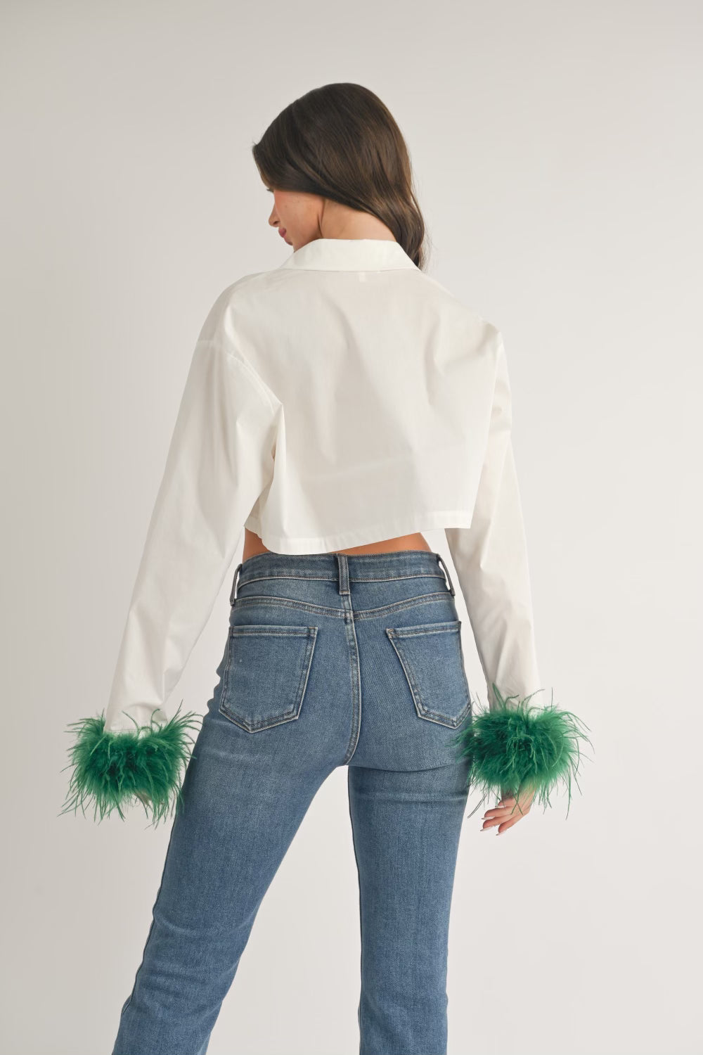 Feather Cuff Cropped Shirt