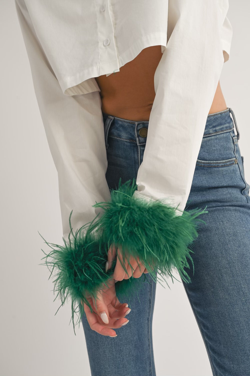 Feather Cuff Cropped Shirt